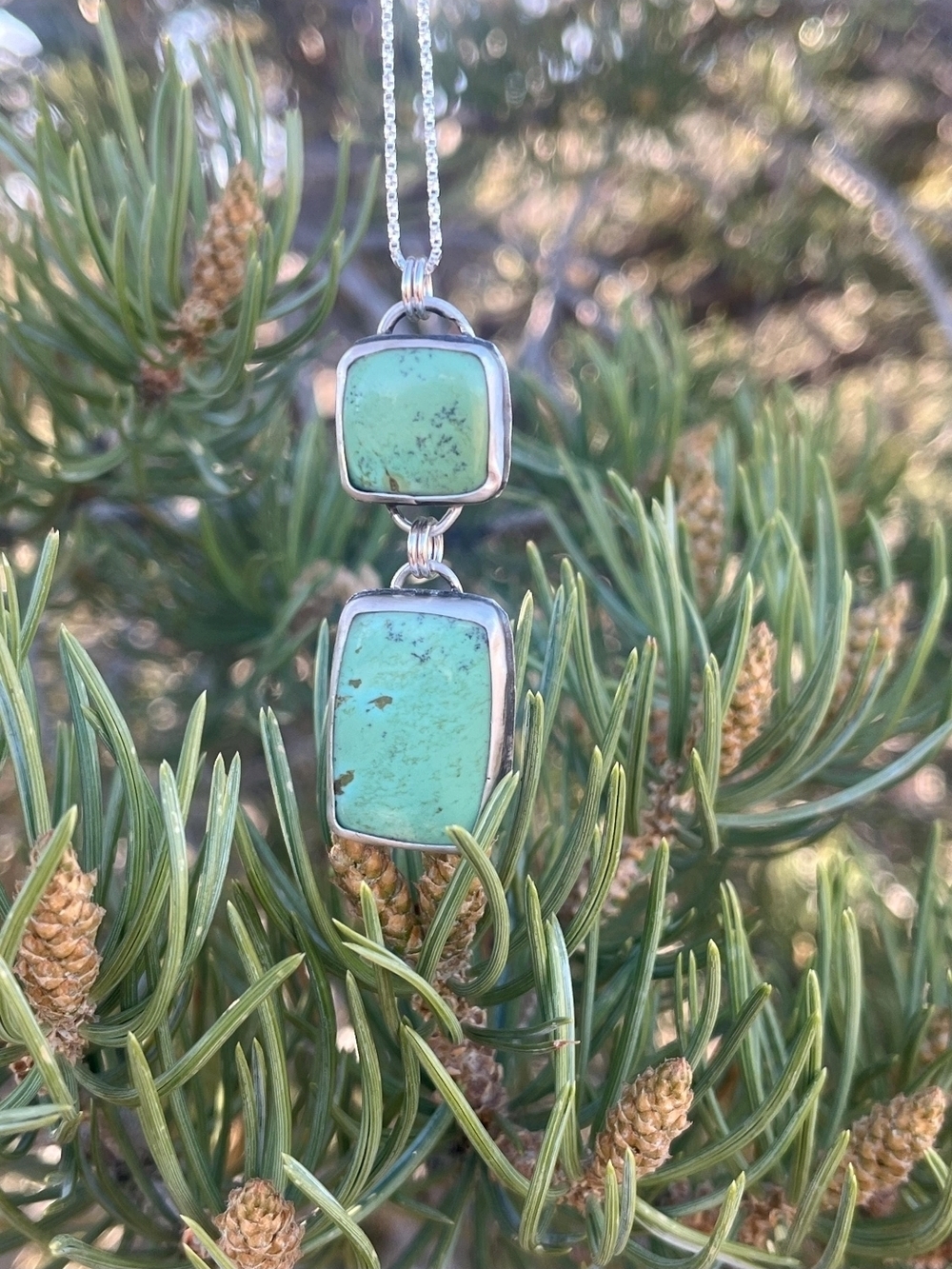 Light Green Sonoran Turquoise Pendant with Silver Chain